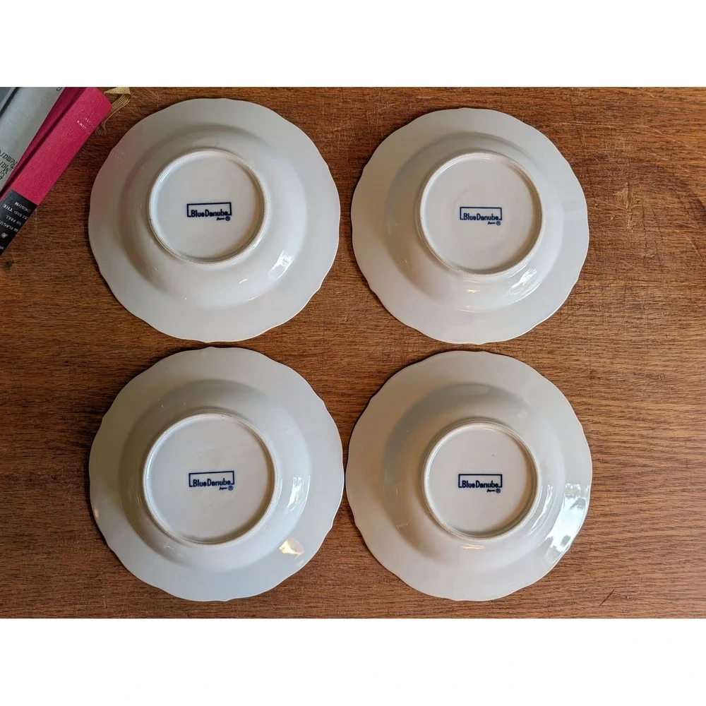 Blue Danube Rim Soup Bowls Set of 4 Blue Onion Pattern Scalloped Japan 8.5